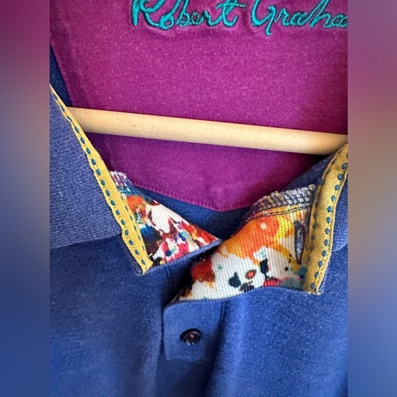 Robert Graham Polo Shirt Mens XL Classic Fit In Blue With Flip Collar Patterned - Picture 4 of 11